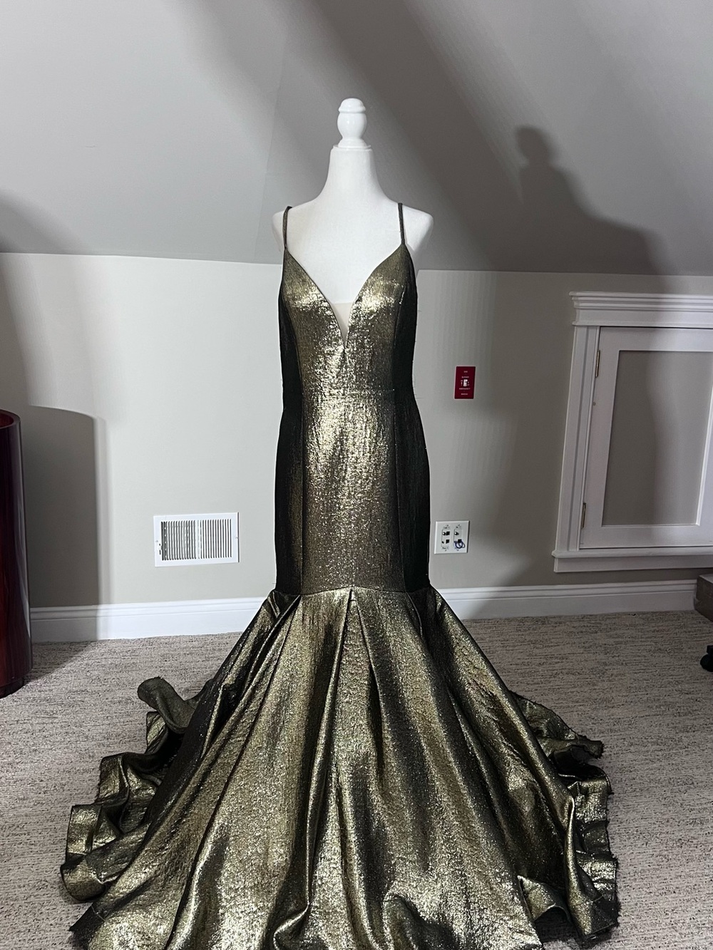 Metallic Gold Mermaid Prom Dress with Deep V